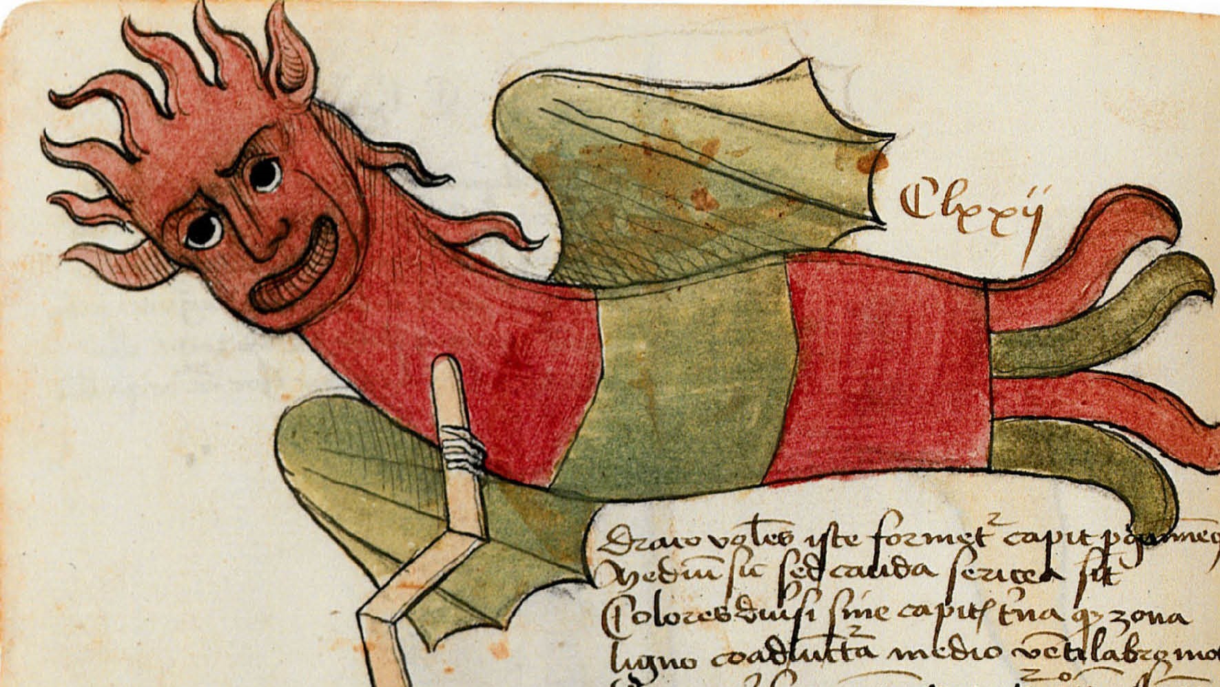 A medieval illustration of a dragonlooking windsock.